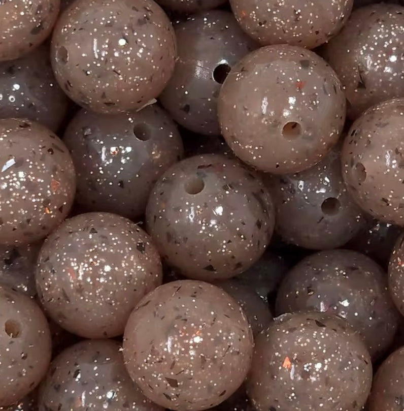 Perles rondes 15 mm marron pailleté