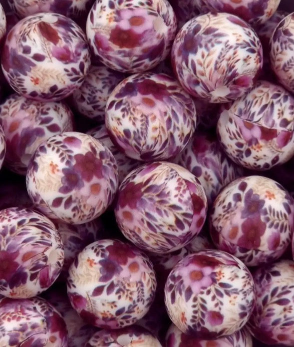 Perle ronde 16mm fleurie violet