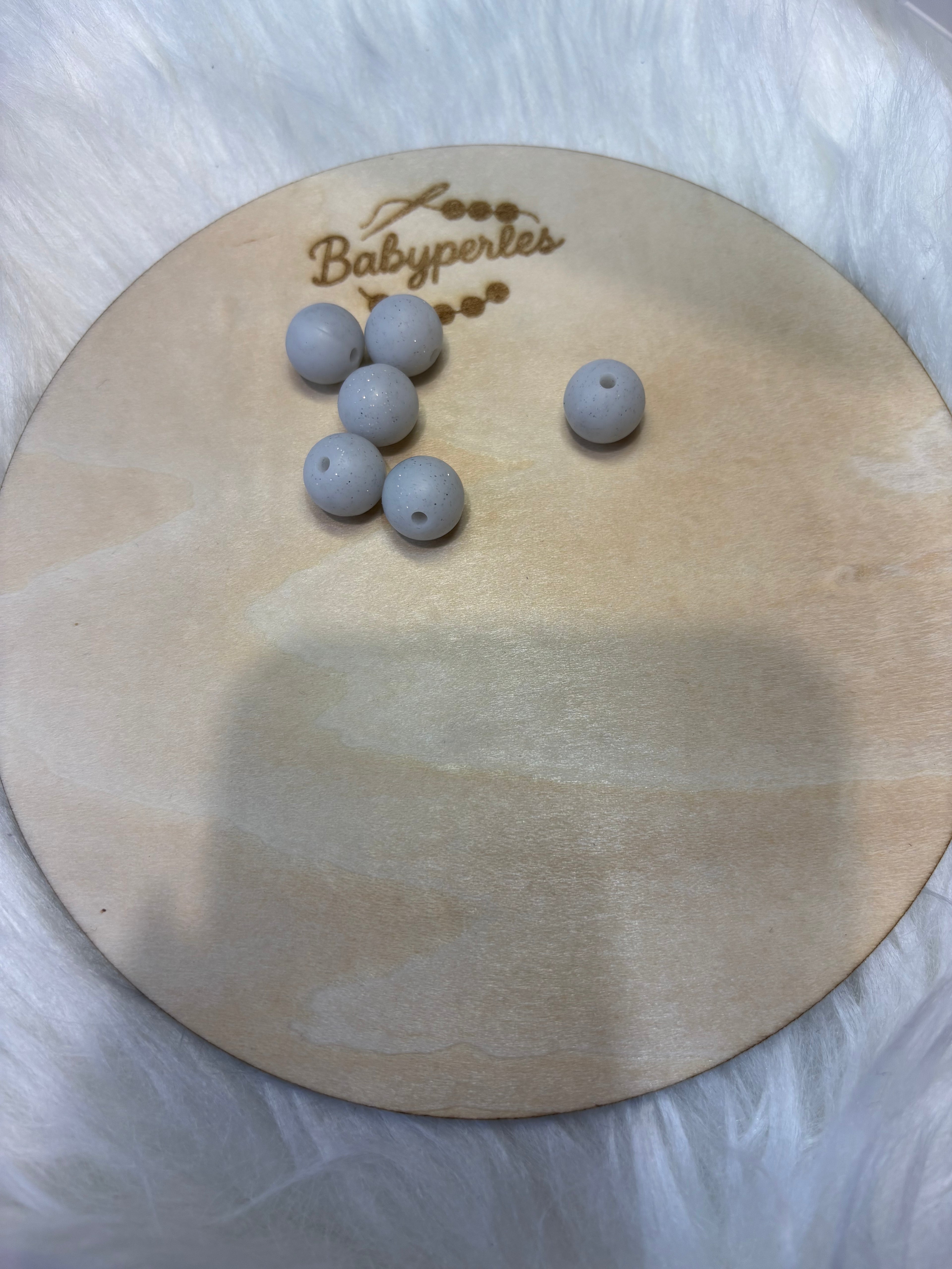 Perle ronde 12mm blanc pailletée