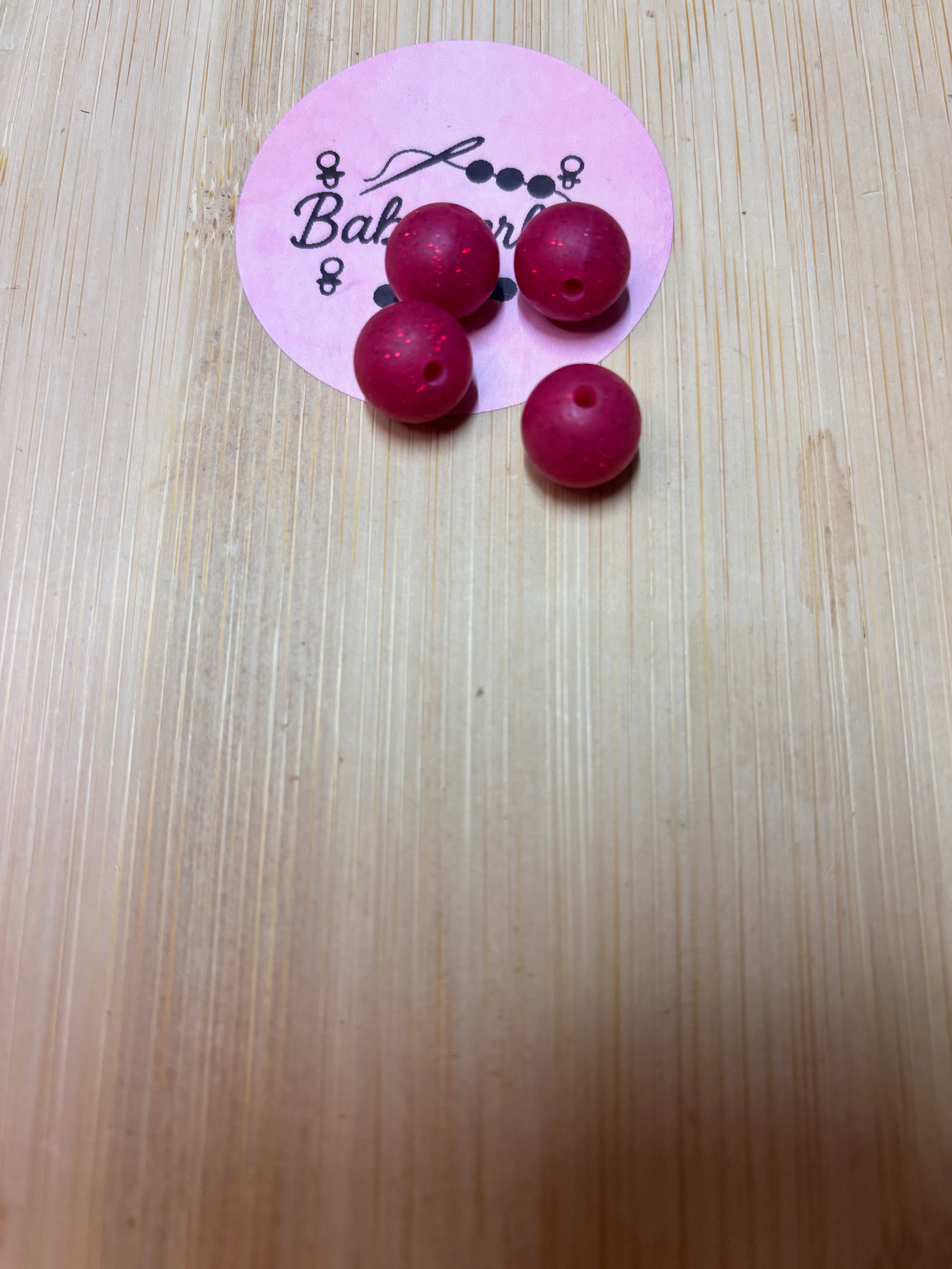 Perles rondes 12 mm rouge foncé pailletée